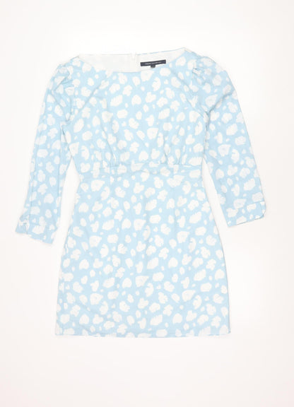 French Connection Women Blue White Floral Mini Shift Dress Size 10