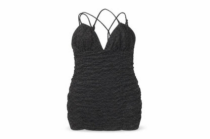 Wild Fable Women’s Black Glitter Bodycon Mini Dress L V-Neck Ruched