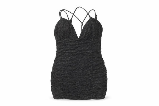 Wild Fable Women’s Black Glitter Bodycon Mini Dress L V-Neck Ruched