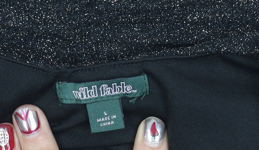 Wild Fable Women’s Black Glitter Bodycon Mini Dress L V-Neck Ruched