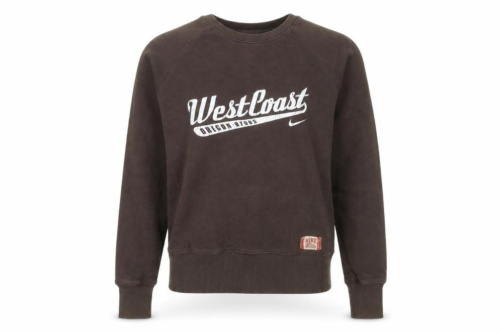 Front view of Nike unisex kids brown xs west coast graphic pullover sweatshirt