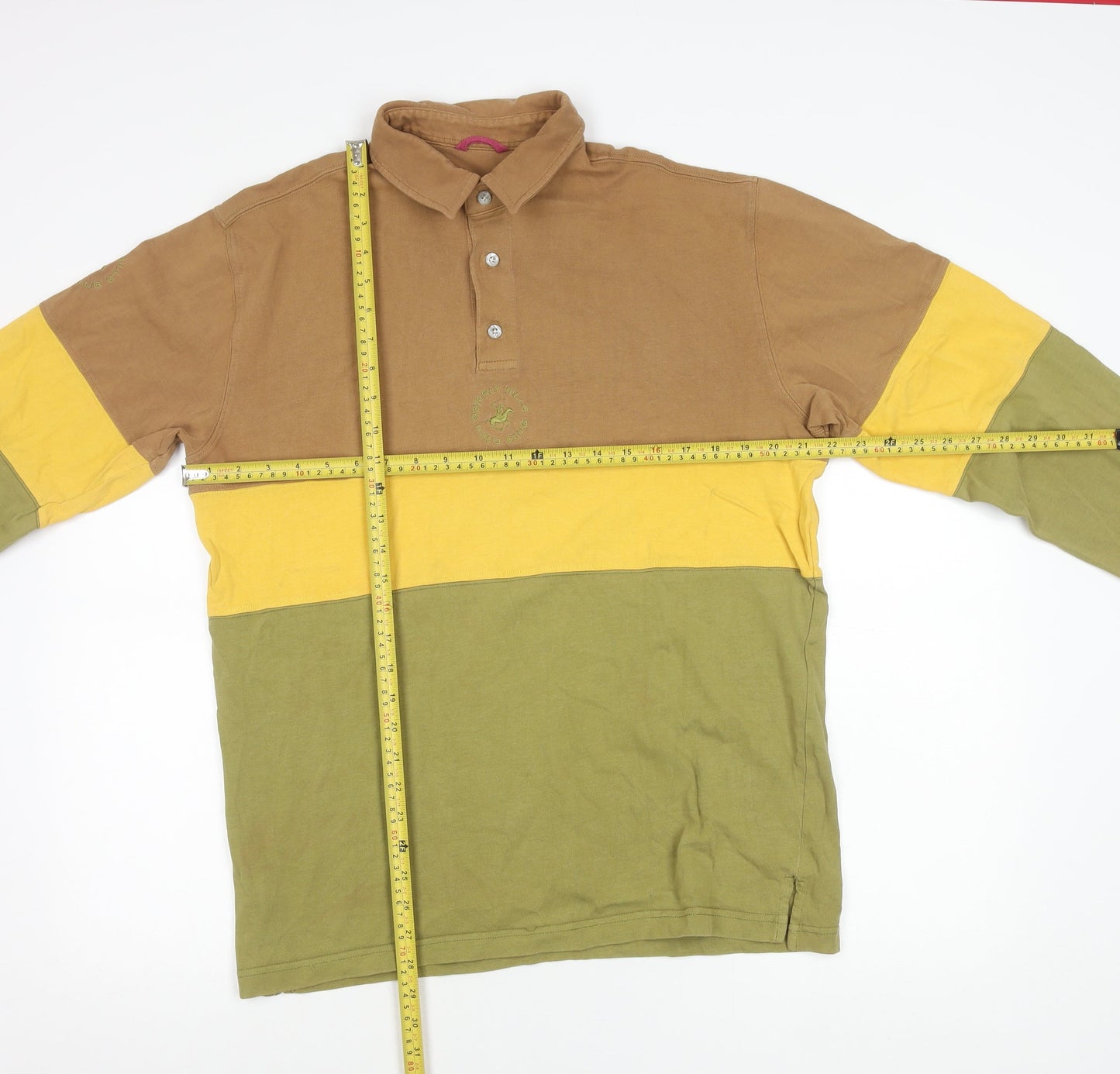 Beverly Hills Polo Club Men’s L Polo Shirt Brown Yellow Green Long Sleeve