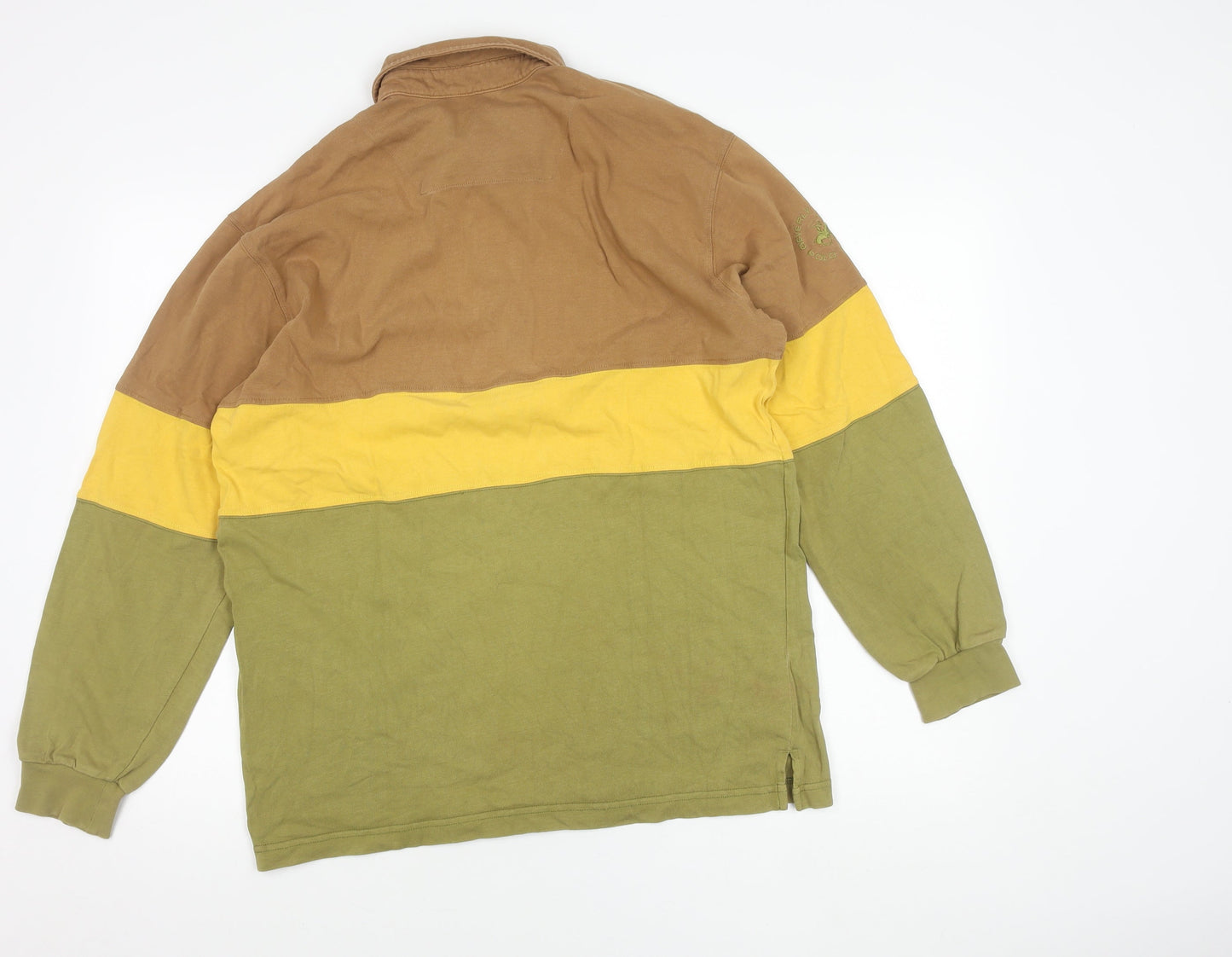Beverly Hills Polo Club Men’s L Polo Shirt Brown Yellow Green Long Sleeve
