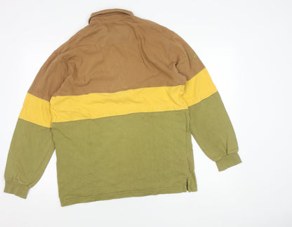 Beverly Hills Polo Club Men’s L Polo Shirt Brown Yellow Green Long Sleeve