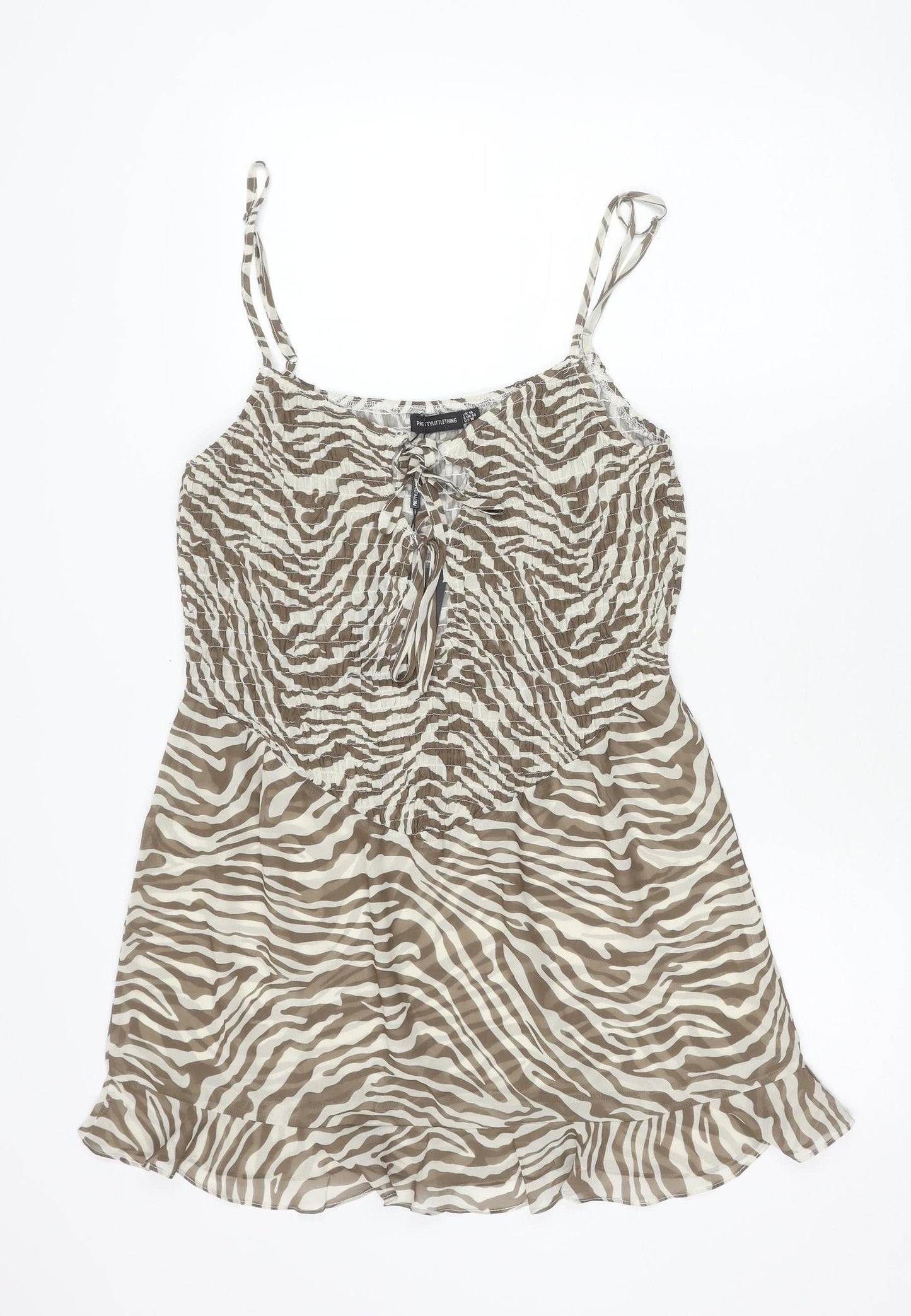PrettyLittleThing Women’s Brown Zebra Print Slip Dress Size 14