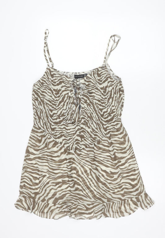 PrettyLittleThing Women’s Brown Zebra Print Slip Dress Size 14
