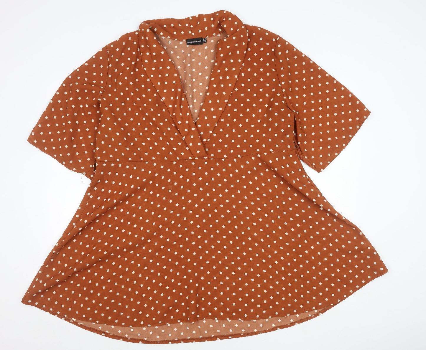 PrettyLittleThing Women’s Brown Polka Dot Wrap Mini Dress Size 16