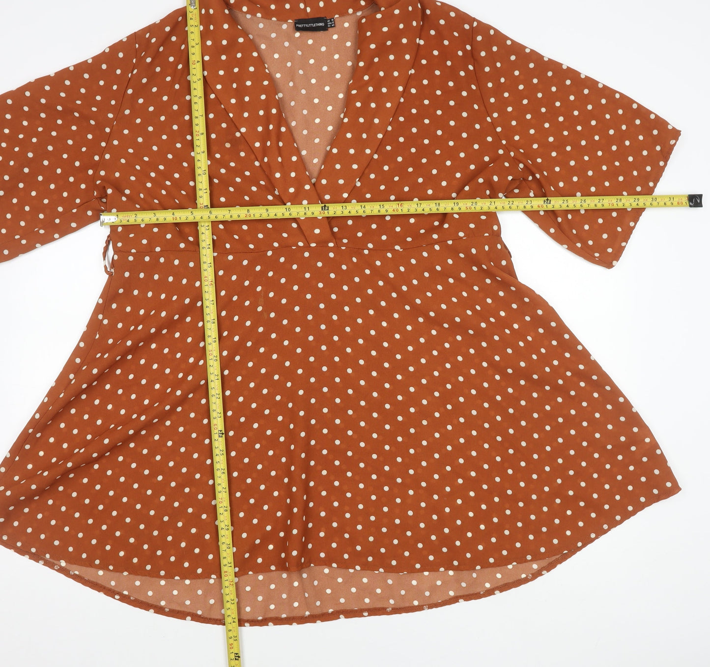 PrettyLittleThing Women’s Brown Polka Dot Wrap Mini Dress Size 16