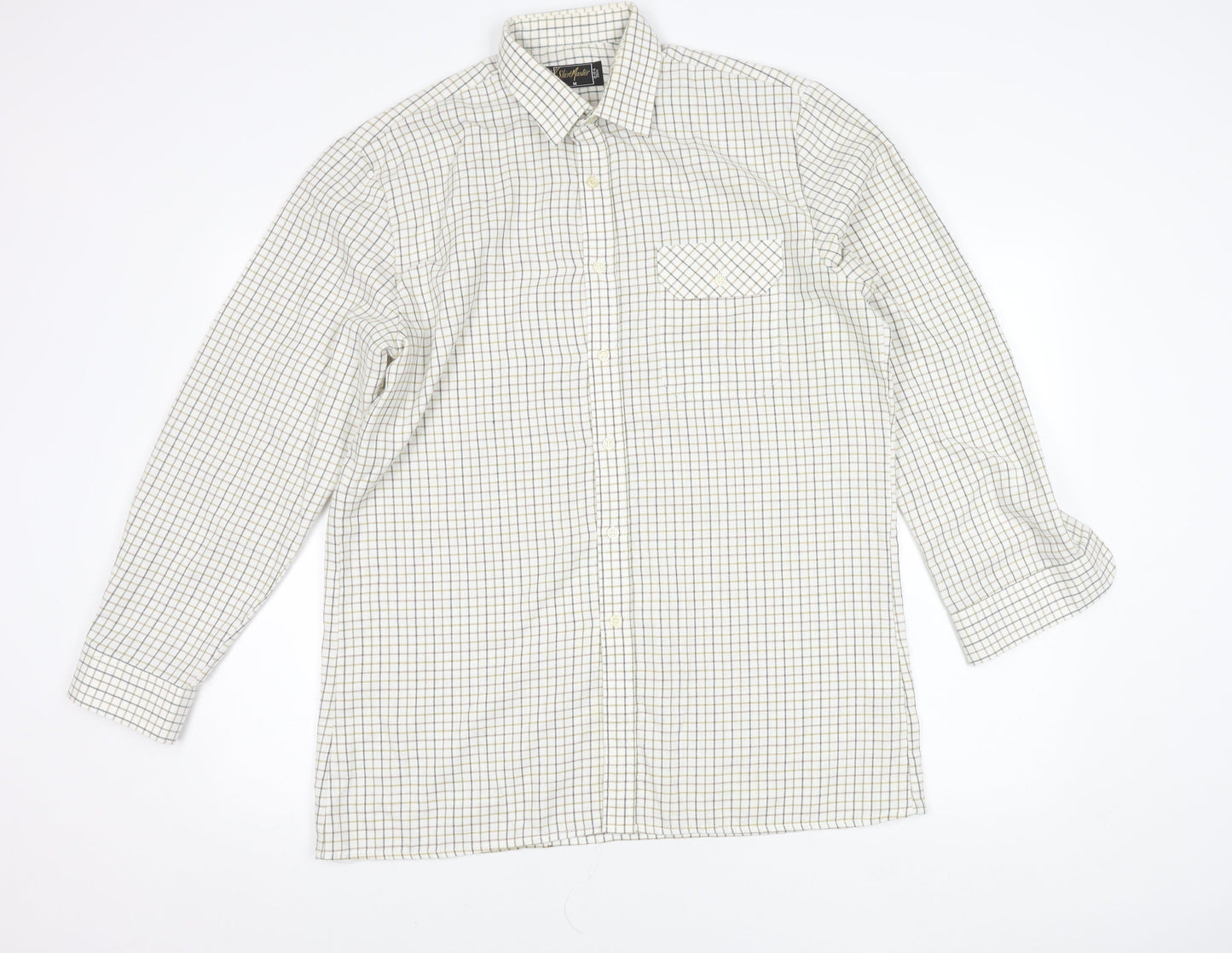 ShirtMaster Men’s White Check Long Sleeve Button-Up Shirt M 39in
