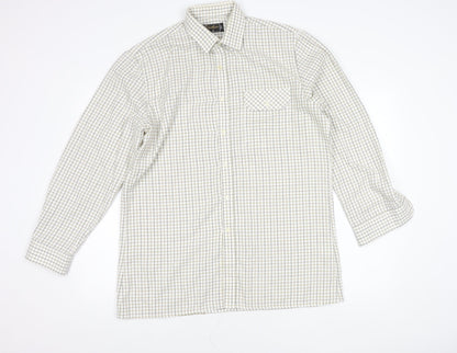 ShirtMaster Men’s White Check Long Sleeve Button-Up Shirt M 39in