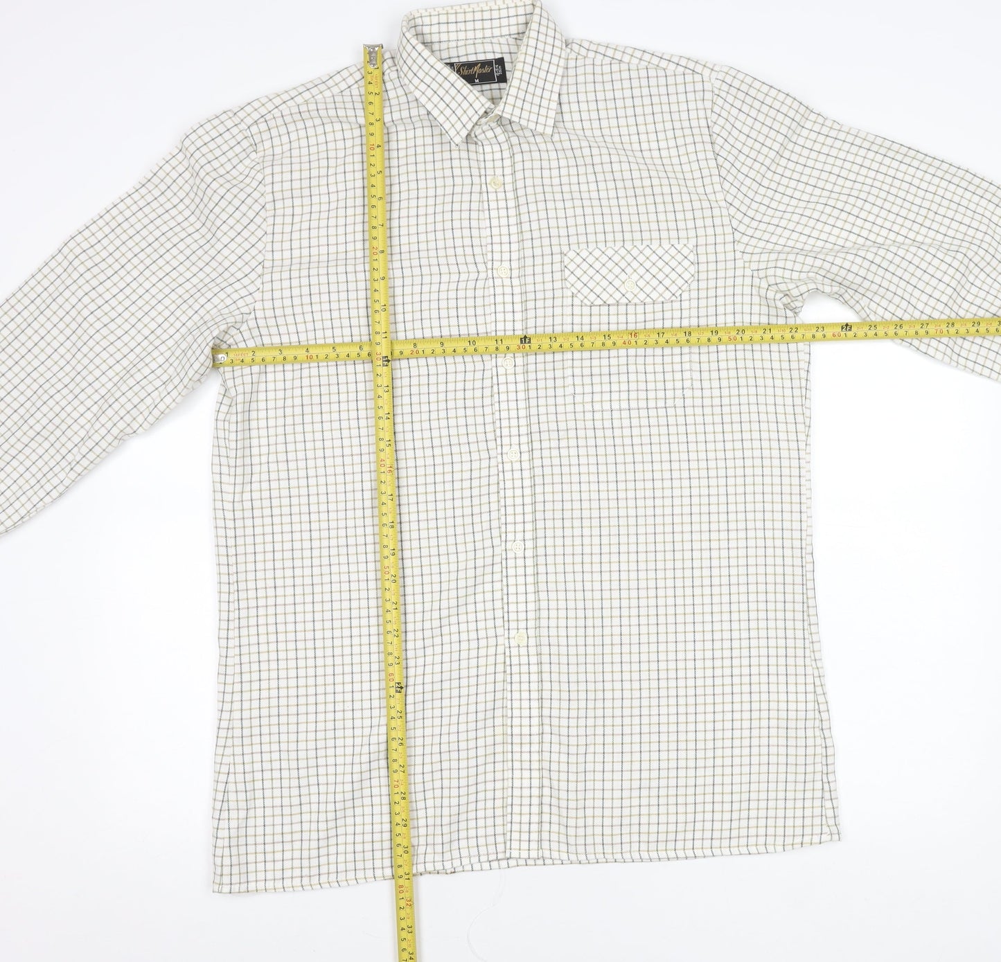 ShirtMaster Men’s White Check Long Sleeve Button-Up Shirt M 39in