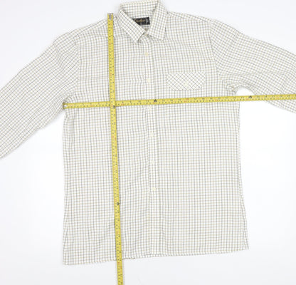 ShirtMaster Men’s White Check Long Sleeve Button-Up Shirt M 39in