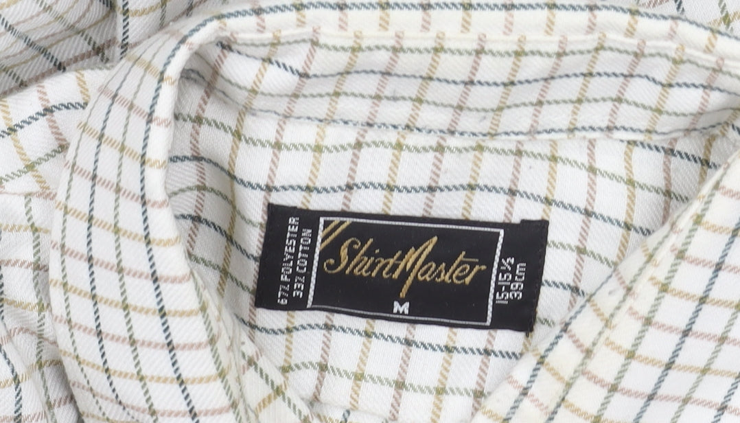ShirtMaster Men’s White Check Long Sleeve Button-Up Shirt M 39in