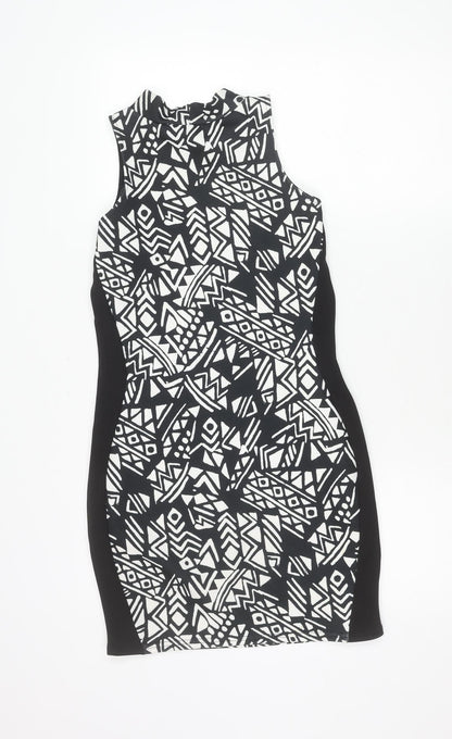 River Island Women’s Black Geometric Bodycon Dress Size 12 Sleeveless