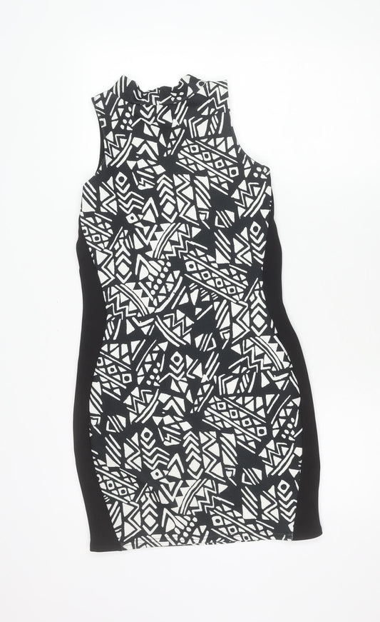 River Island Women’s Black Geometric Bodycon Dress Size 12 Sleeveless