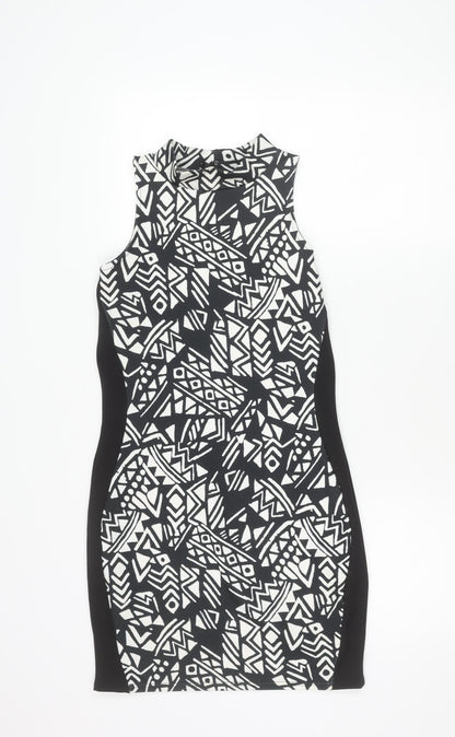 River Island Women’s Black Geometric Bodycon Dress Size 12 Sleeveless