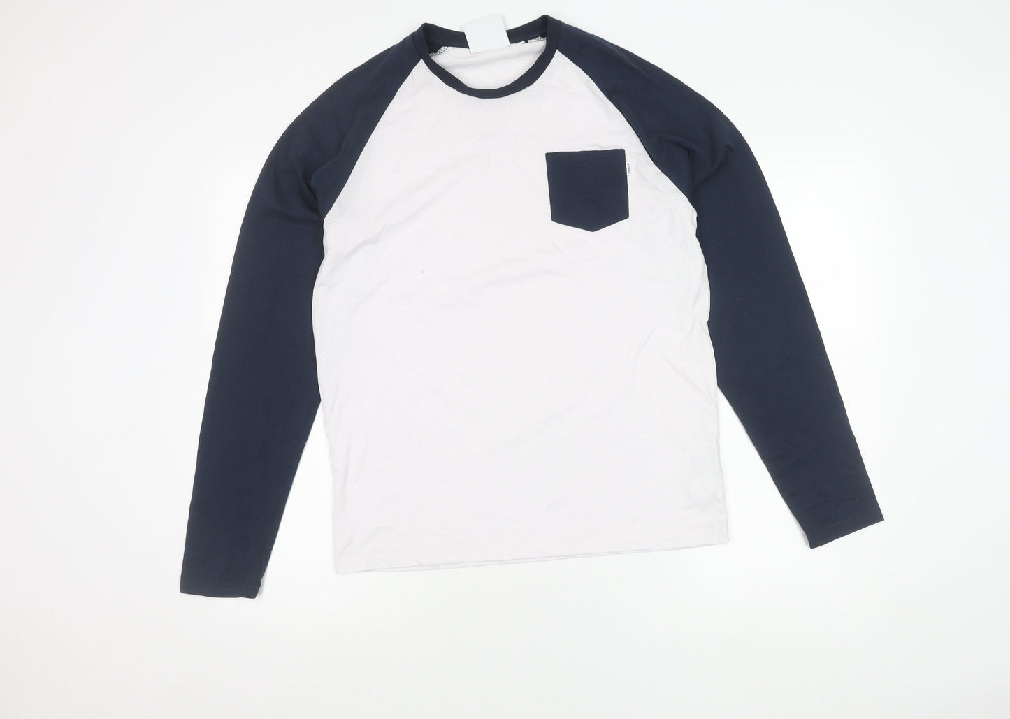 TOG24 Mens White Blue Long Sleeve Crew Neck Cotton Blend T-Shirt M