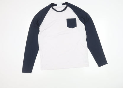 TOG24 Mens White Blue Long Sleeve Crew Neck Cotton Blend T-Shirt M