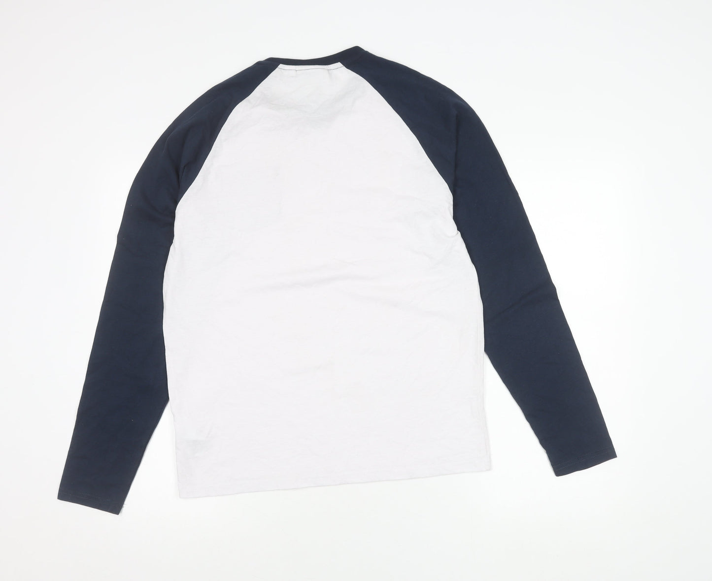 TOG24 Mens White Blue Long Sleeve Crew Neck Cotton Blend T-Shirt M