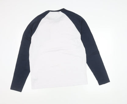 TOG24 Mens White Blue Long Sleeve Crew Neck Cotton Blend T-Shirt M