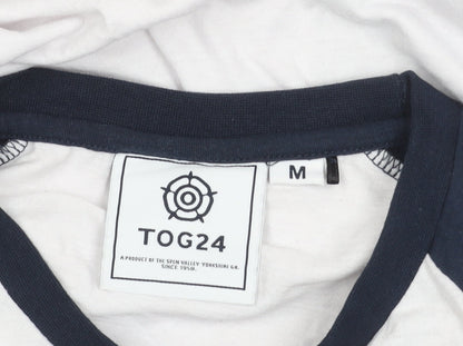 TOG24 Mens White Blue Long Sleeve Crew Neck Cotton Blend T-Shirt M