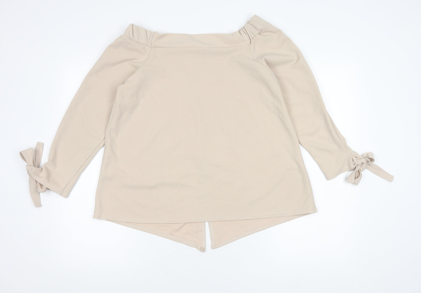 Boohoo Women’s Beige Bardot Tie Sleeve Blouse Top UK 12