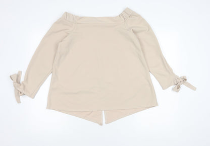 Boohoo Women’s Beige Bardot Tie Sleeve Blouse Top UK 12