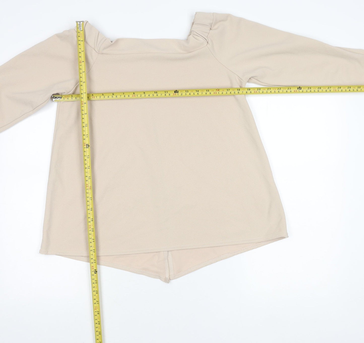 Boohoo Women’s Beige Bardot Tie Sleeve Blouse Top UK 12