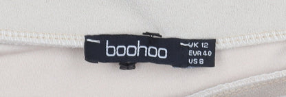 Boohoo Women’s Beige Bardot Tie Sleeve Blouse Top UK 12