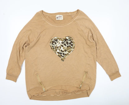 A Postcard From Brighton Womens Beige Sequin Heart Sweatshirt Size M