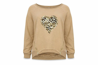 A Postcard From Brighton Womens Beige Sequin Heart Sweatshirt Size M