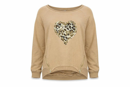 A Postcard From Brighton Womens Beige Sequin Heart Sweatshirt Size M