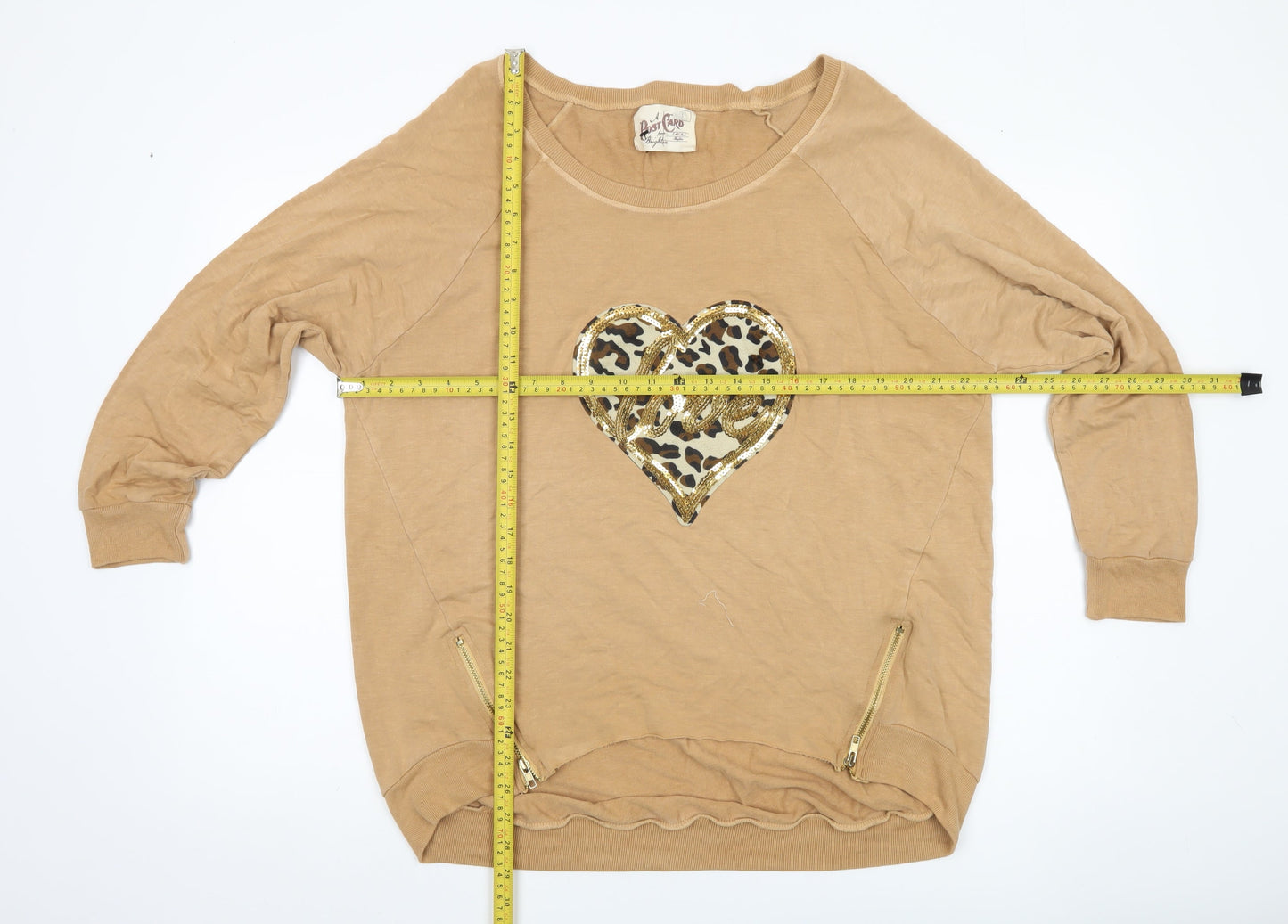 A Postcard From Brighton Womens Beige Sequin Heart Sweatshirt Size M
