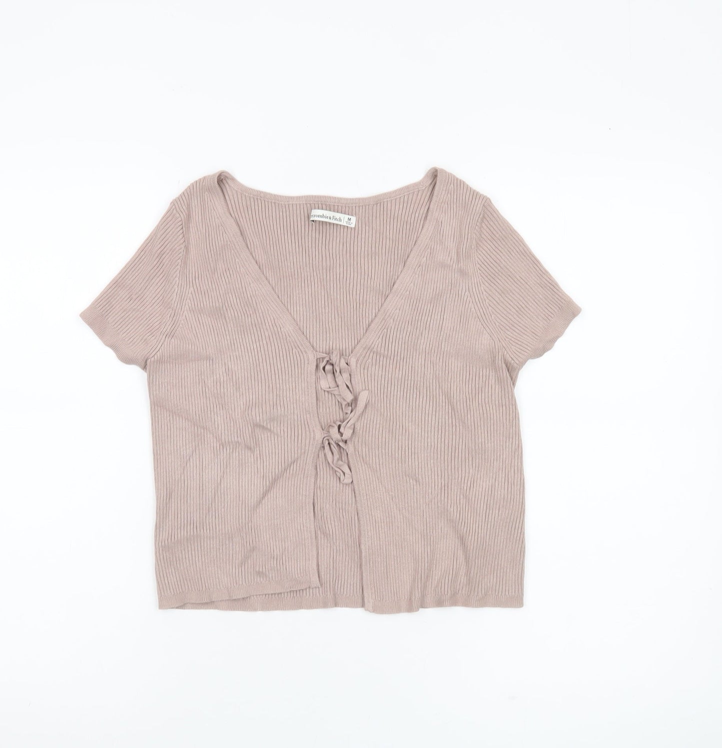 Abercrombie & Fitch Women Beige Knit Cardigan M V-Neck Short Sleeve