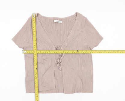 Abercrombie & Fitch Women Beige Knit Cardigan M V-Neck Short Sleeve