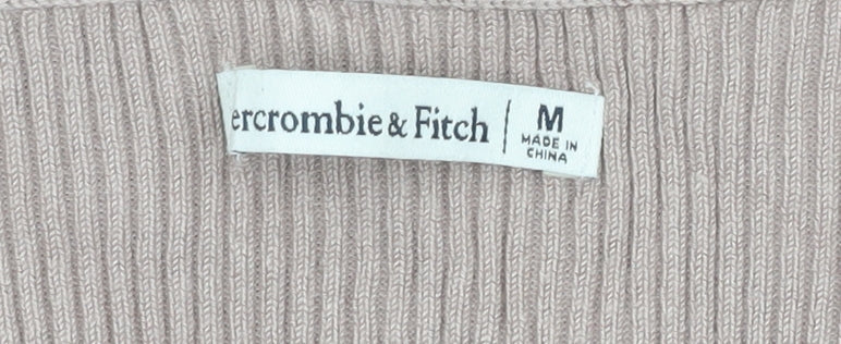 Abercrombie & Fitch Women Beige Knit Cardigan M V-Neck Short Sleeve
