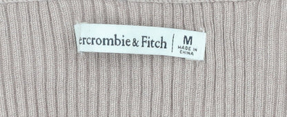 Abercrombie & Fitch Women Beige Knit Cardigan M V-Neck Short Sleeve