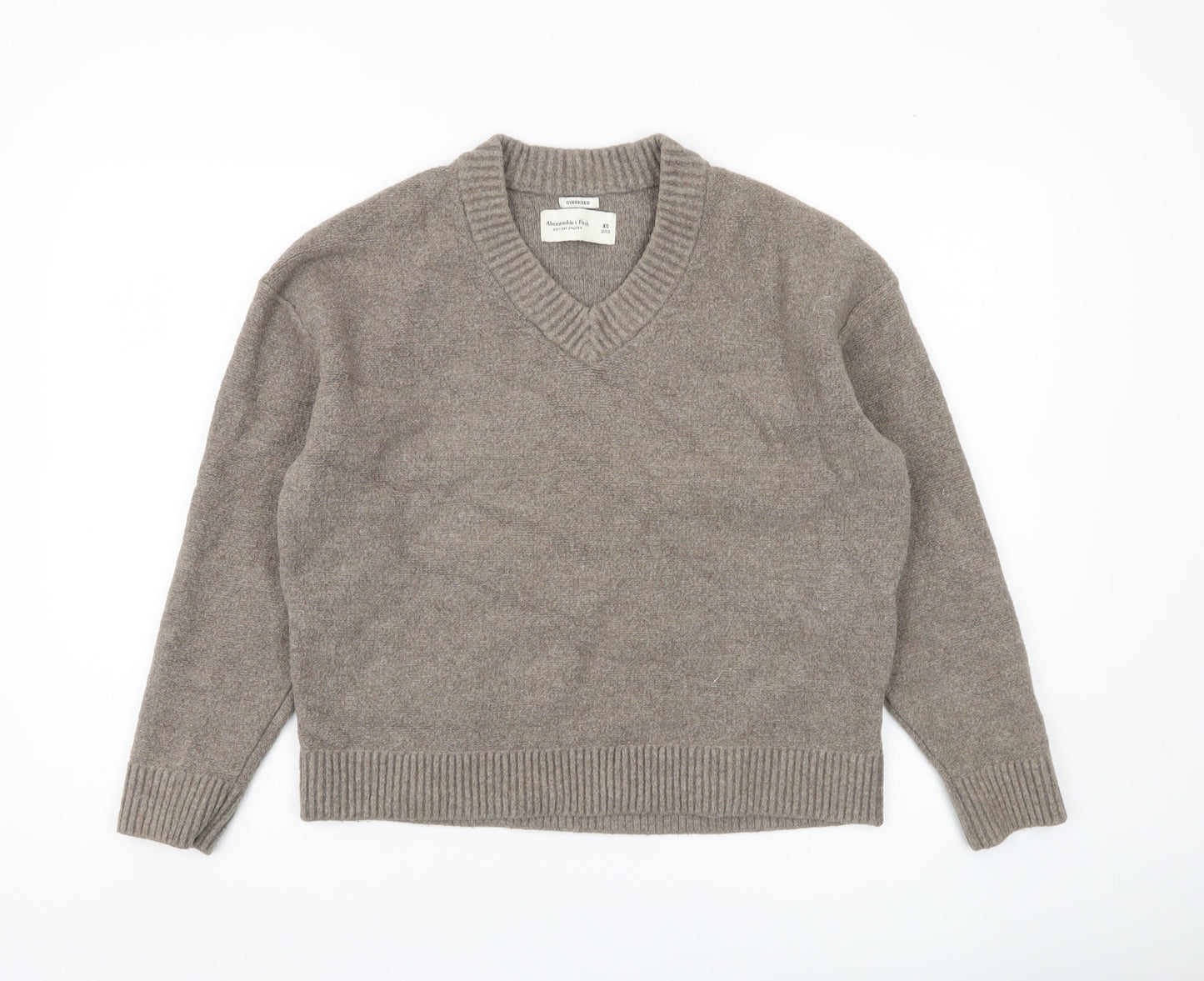 Abercrombie & Fitch Womens Beige XS V-Neck Oversized Jumper