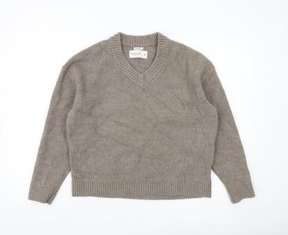 Abercrombie & Fitch Womens Beige XS V-Neck Oversized Jumper