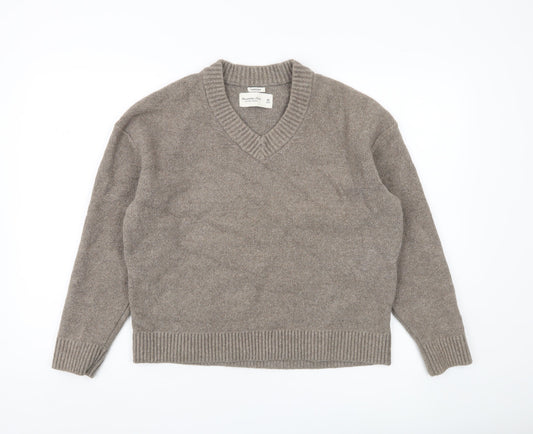 Abercrombie & Fitch Womens Beige XS V-Neck Oversized Jumper