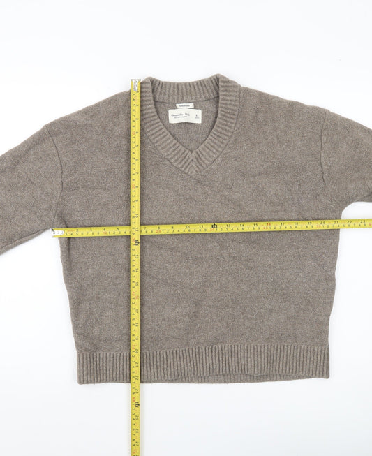 Abercrombie & Fitch Womens Beige XS V-Neck Oversized Jumper