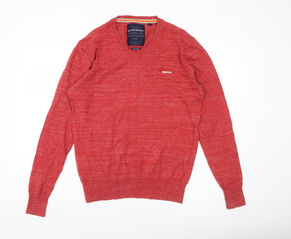 Superdry Mens Red V-Neck Cotton Cashmere Pullover Jumper Size L