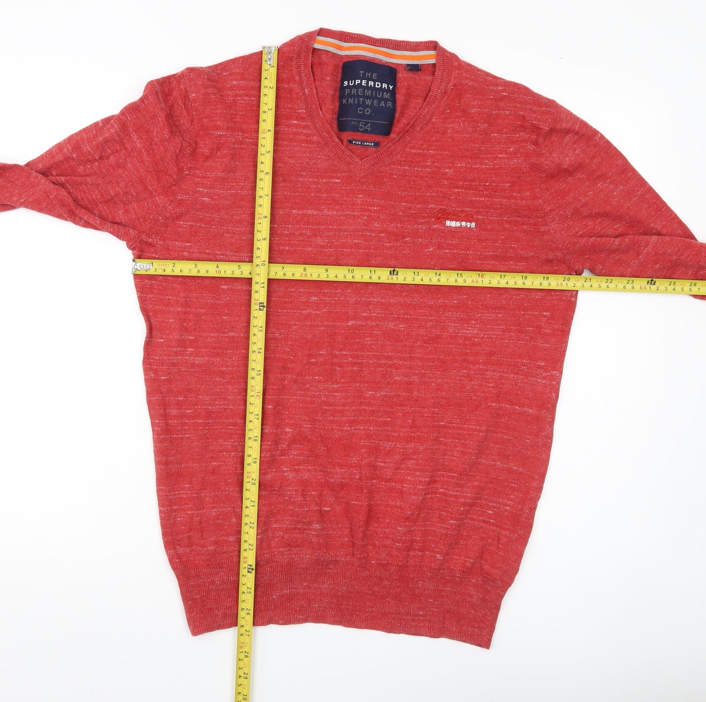 Superdry Mens Red V-Neck Cotton Cashmere Pullover Jumper Size L