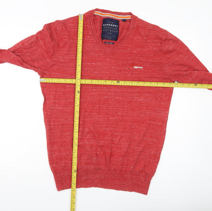Superdry Mens Red V-Neck Cotton Cashmere Pullover Jumper Size L