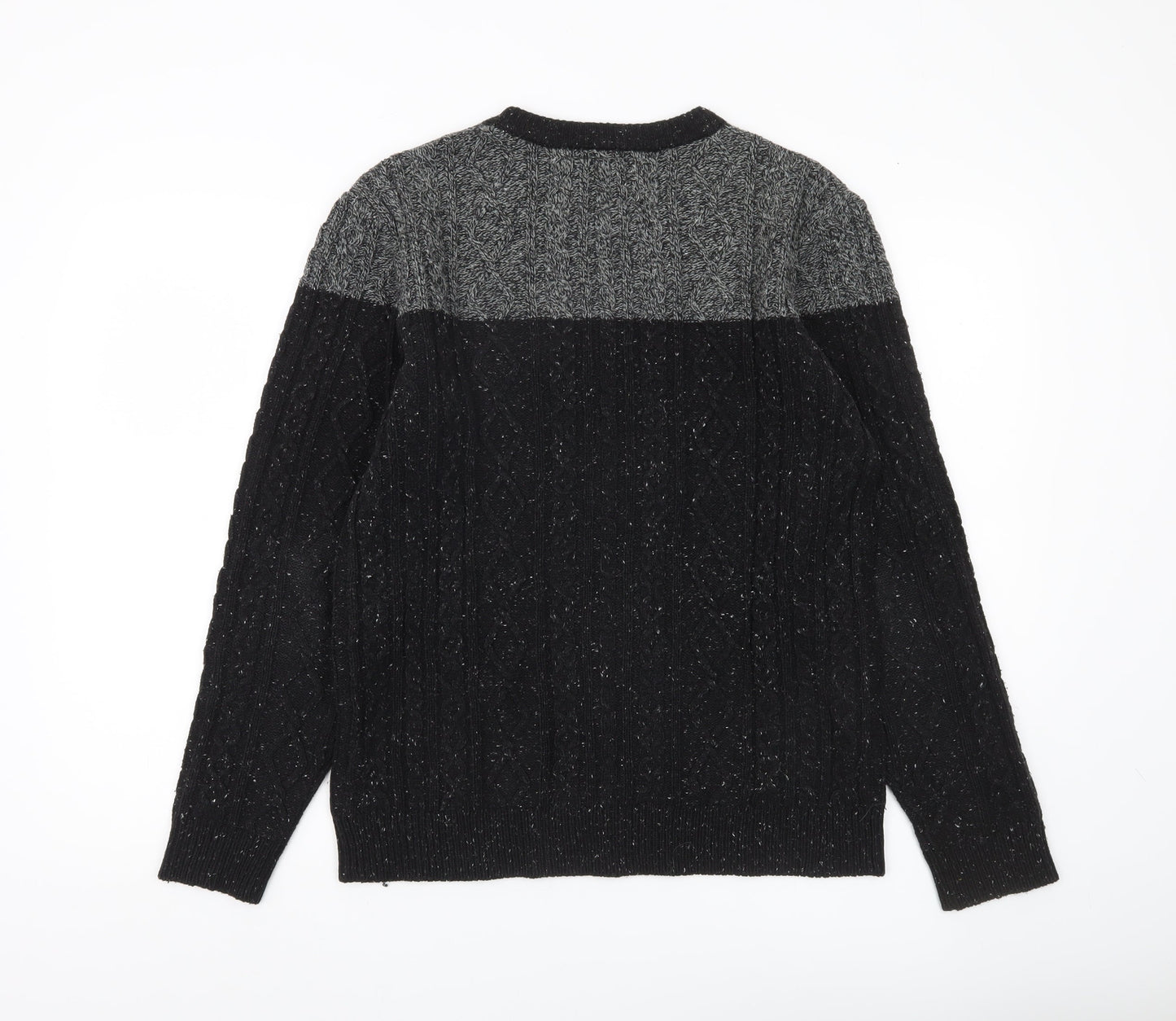 Crosshatch Mens Black Grey Cable-Knit Wool Blend Jumper Size S