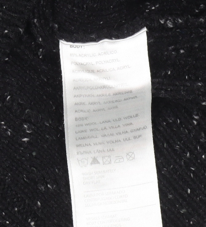 Crosshatch Mens Black Grey Cable-Knit Wool Blend Jumper Size S