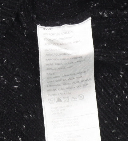 Crosshatch Mens Black Grey Cable-Knit Wool Blend Jumper Size S