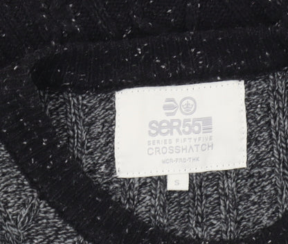 Crosshatch Mens Black Grey Cable-Knit Wool Blend Jumper Size S