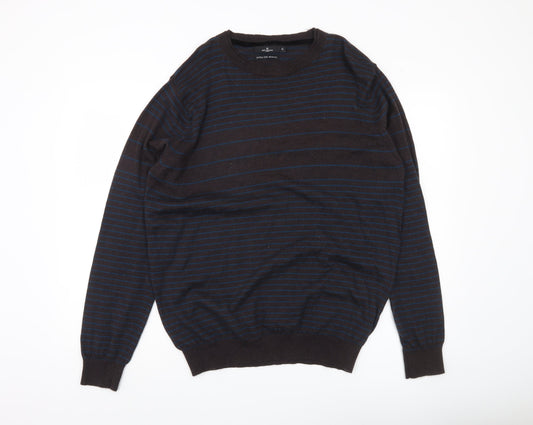 Jeff Banks Men’s Brown XL Striped Merino Wool Pullover Jumper