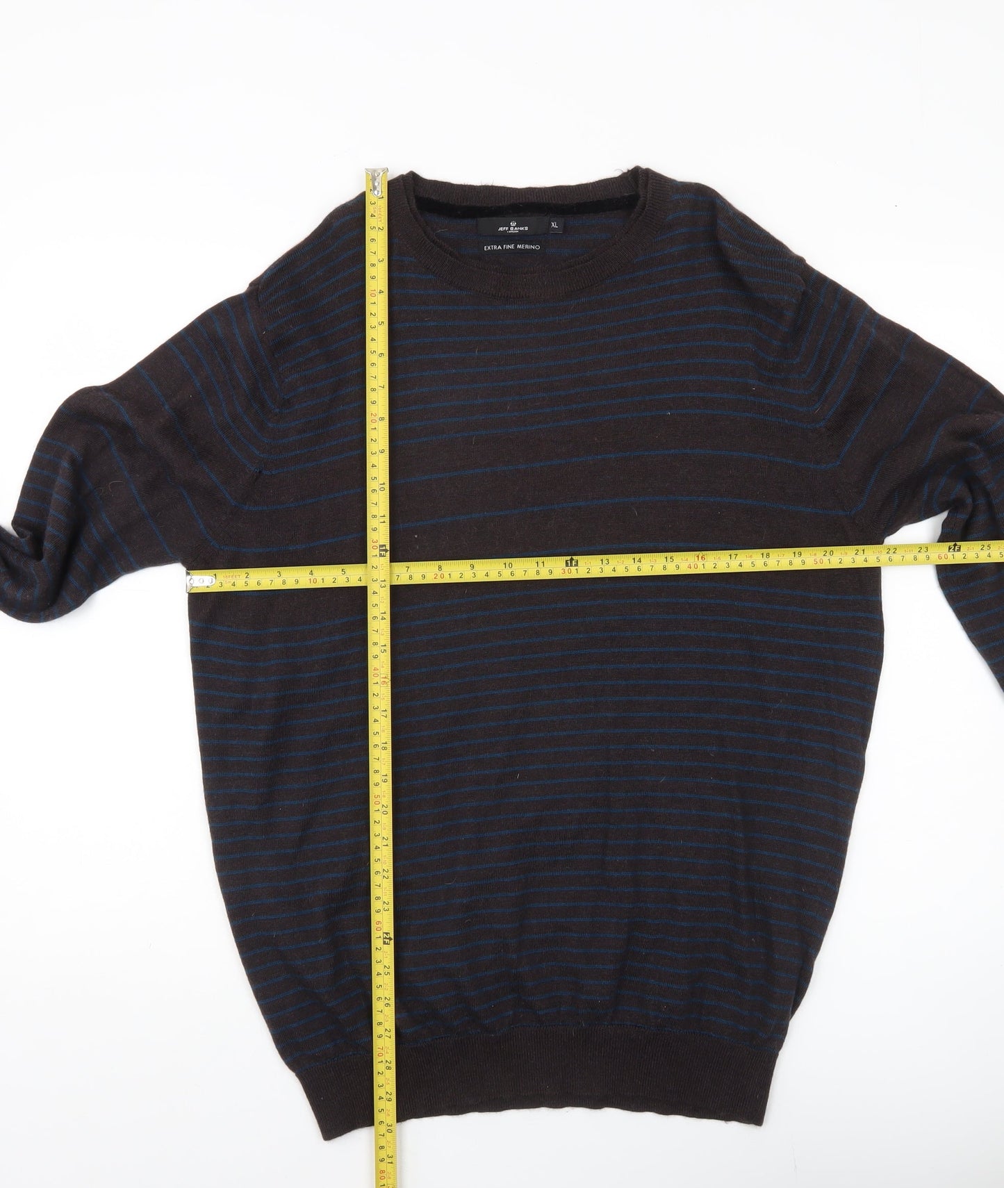 Jeff Banks Men’s Brown XL Striped Merino Wool Pullover Jumper